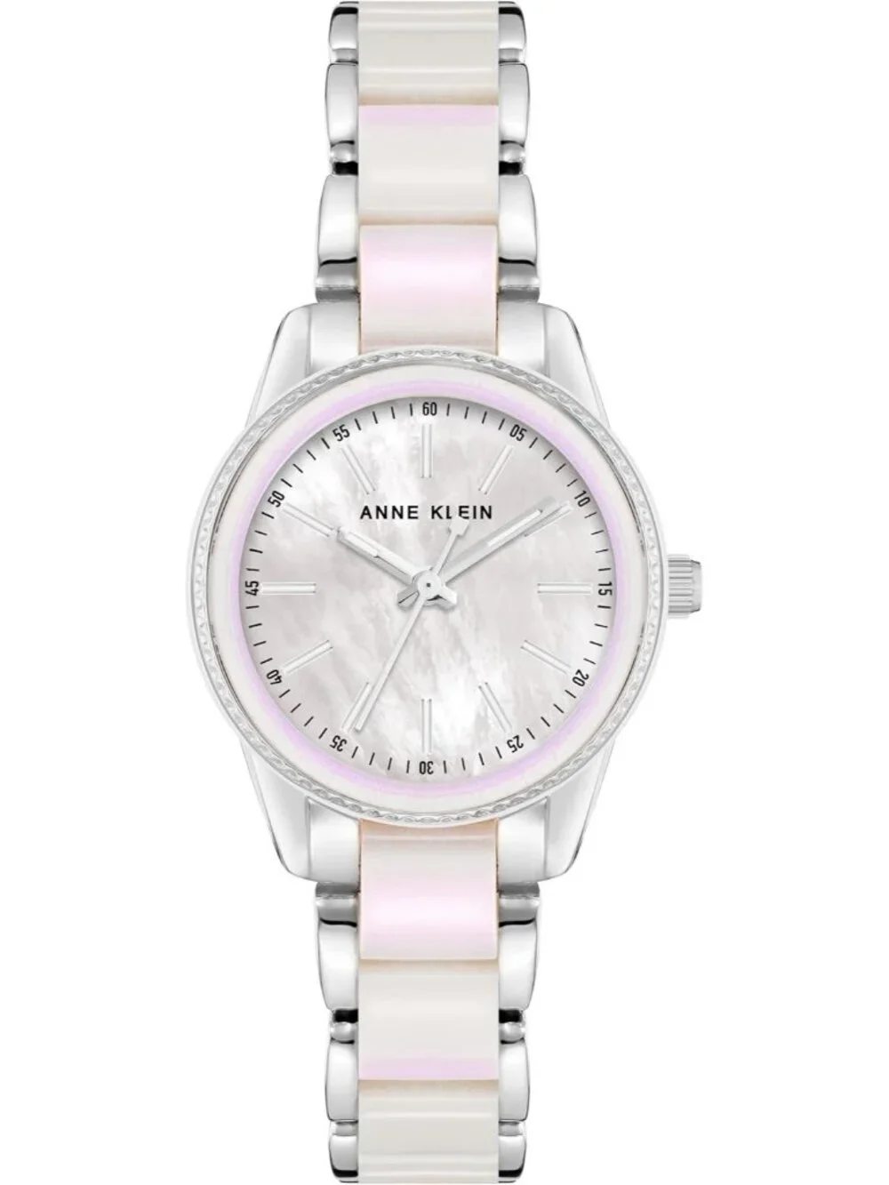 Anne Klein Women's Silver White Analog Quartz Resin Bracelet Luxury Round Watch